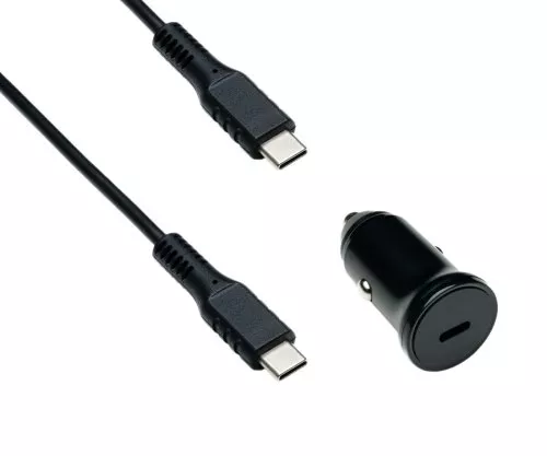 Încărcător rapid USB auto 20W C, inclusiv cablu C, încărcător auto USB, cablu de încărcare C la C de 1,50 m, cutie DINIC